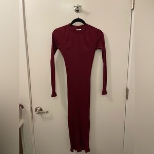 Fitted Long sleeve Maroon Dress